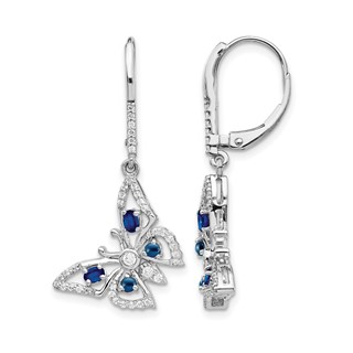 14k White Gold Diamond/Sapphire Butterfly Leverback Earrings