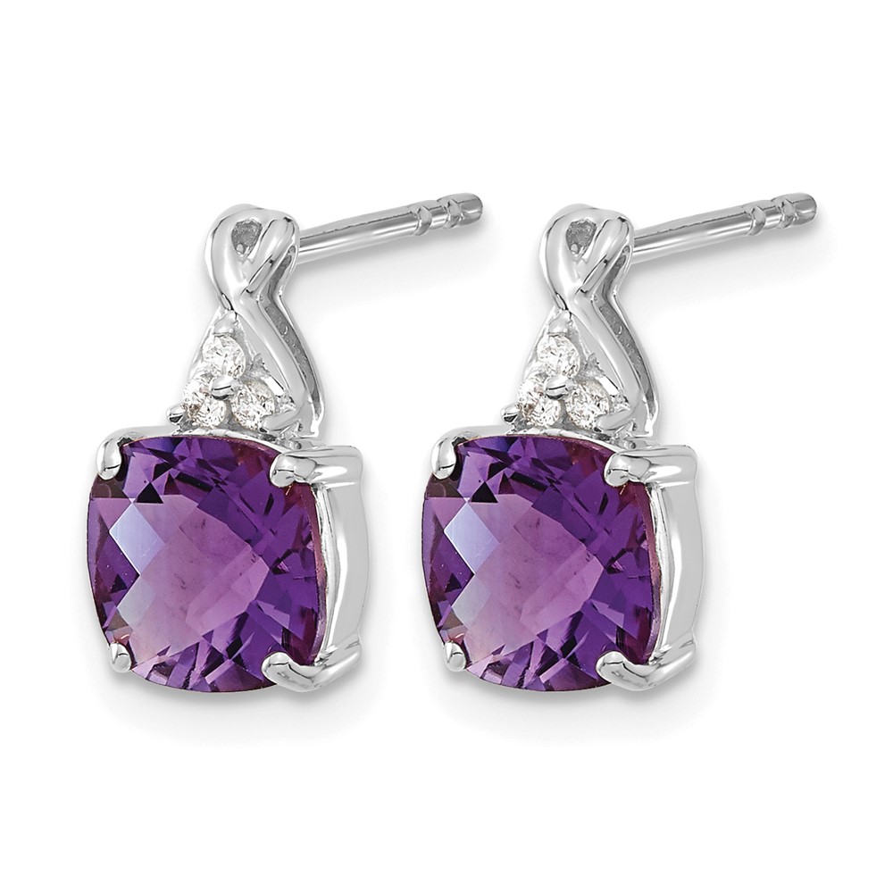 14K White Gold Checkerboard  Amethyst and Diamond Earrings (EM4393-AM-006-WA)