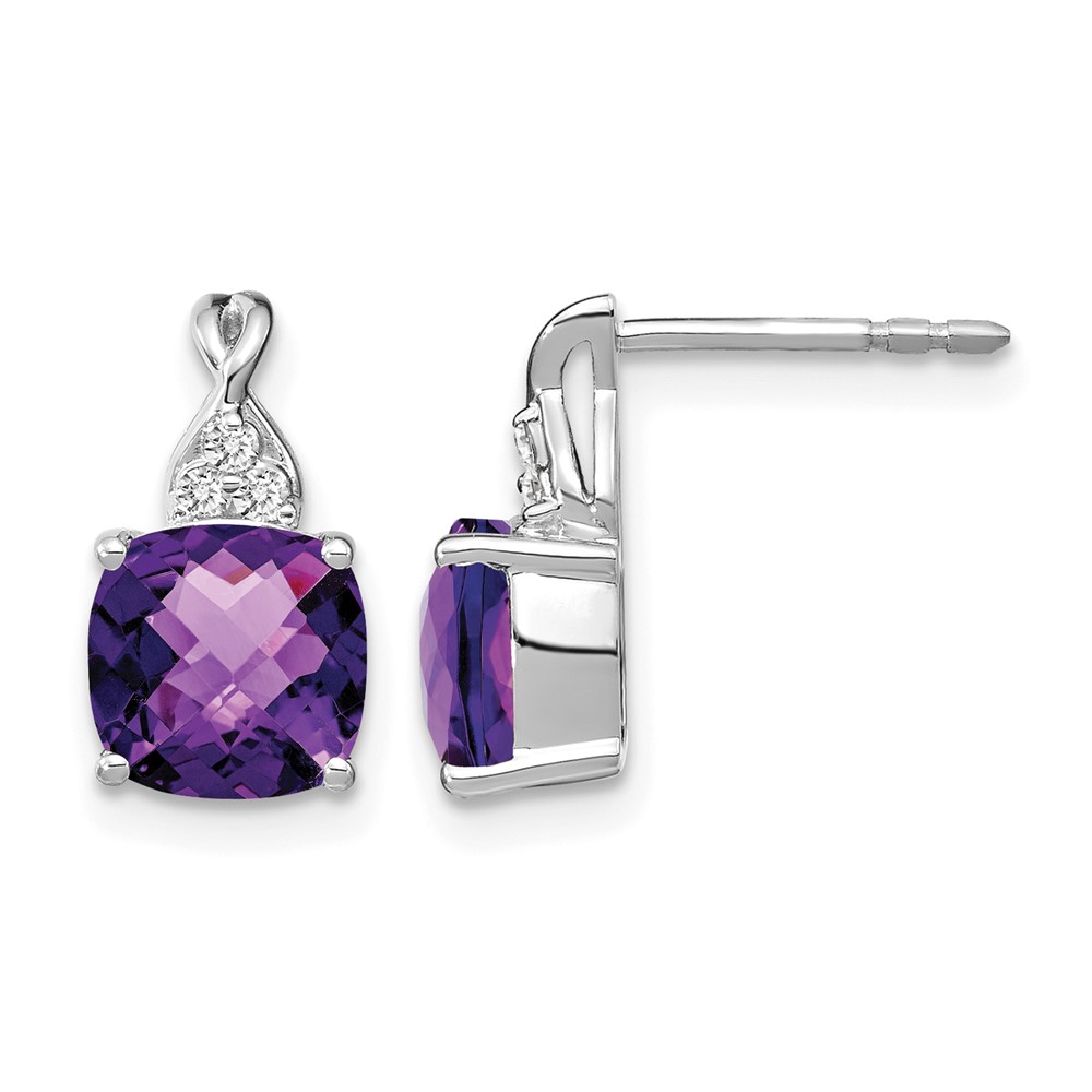 14K White Gold Checkerboard  Amethyst and Diamond Earrings (EM4393-AM-006-WA)