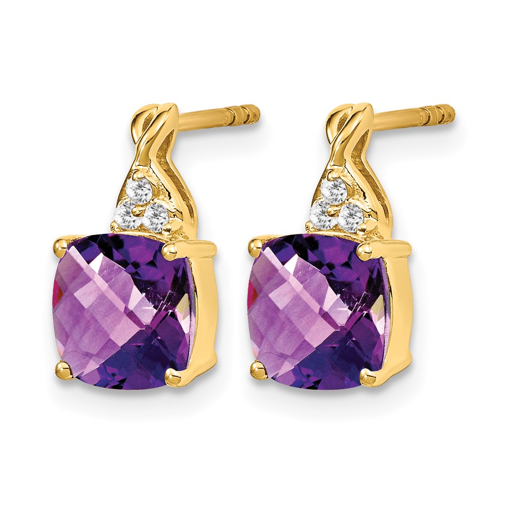 14k Checkerboard  Amethyst and Diamond Earrings (EM4393-AM-006-YA)