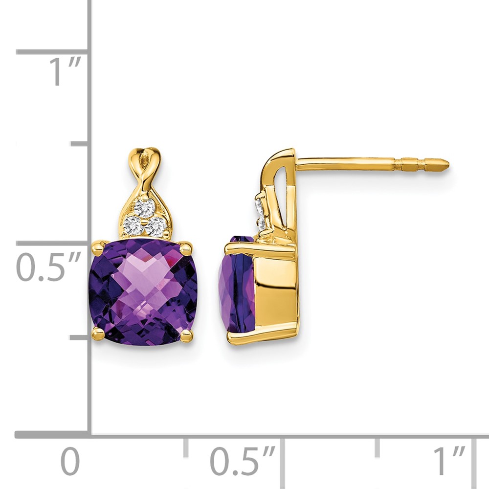 14k Checkerboard  Amethyst and Diamond Earrings (EM4393-AM-006-YA)