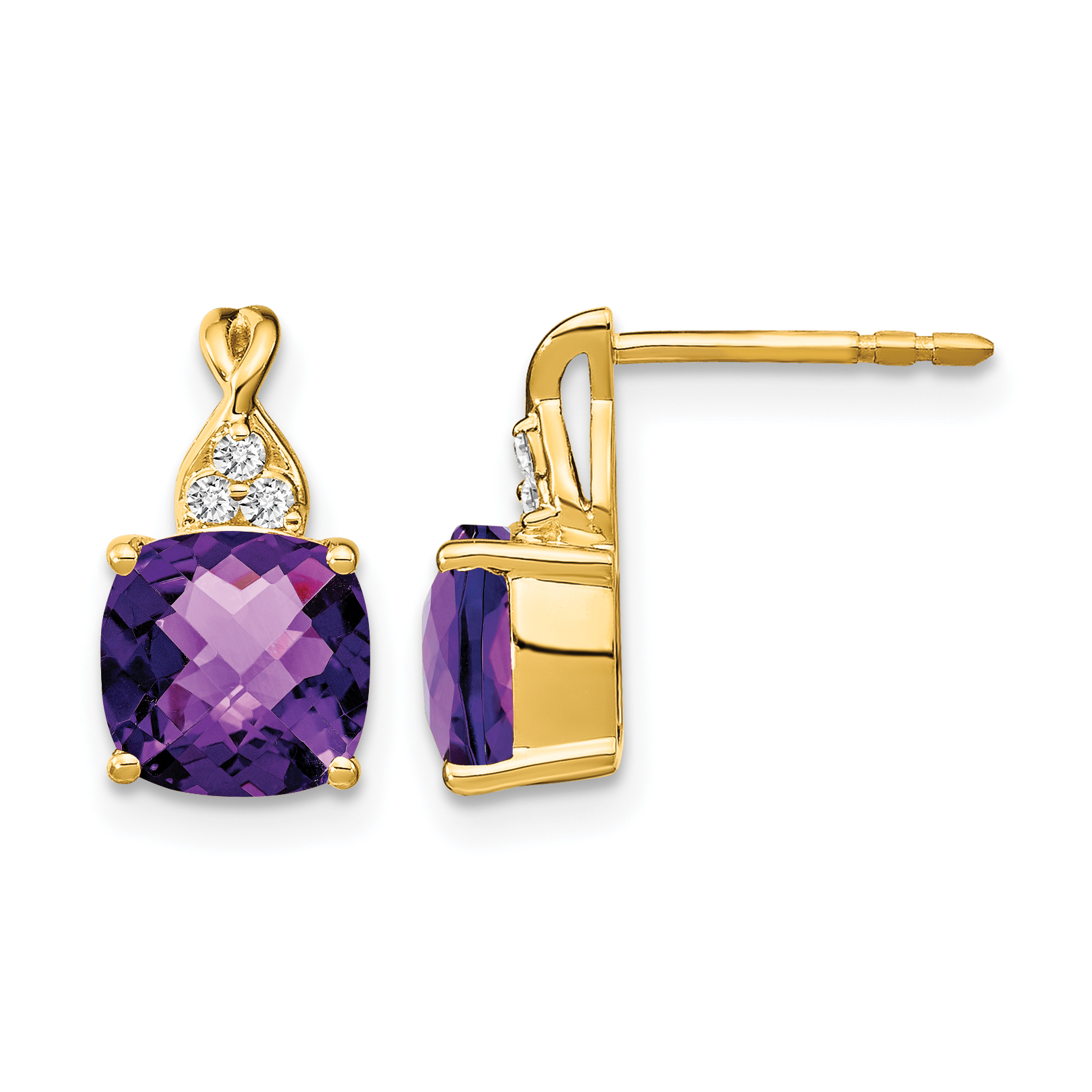 14k Checkerboard  Amethyst and Diamond Earrings (EM4393-AM-006-YA)
