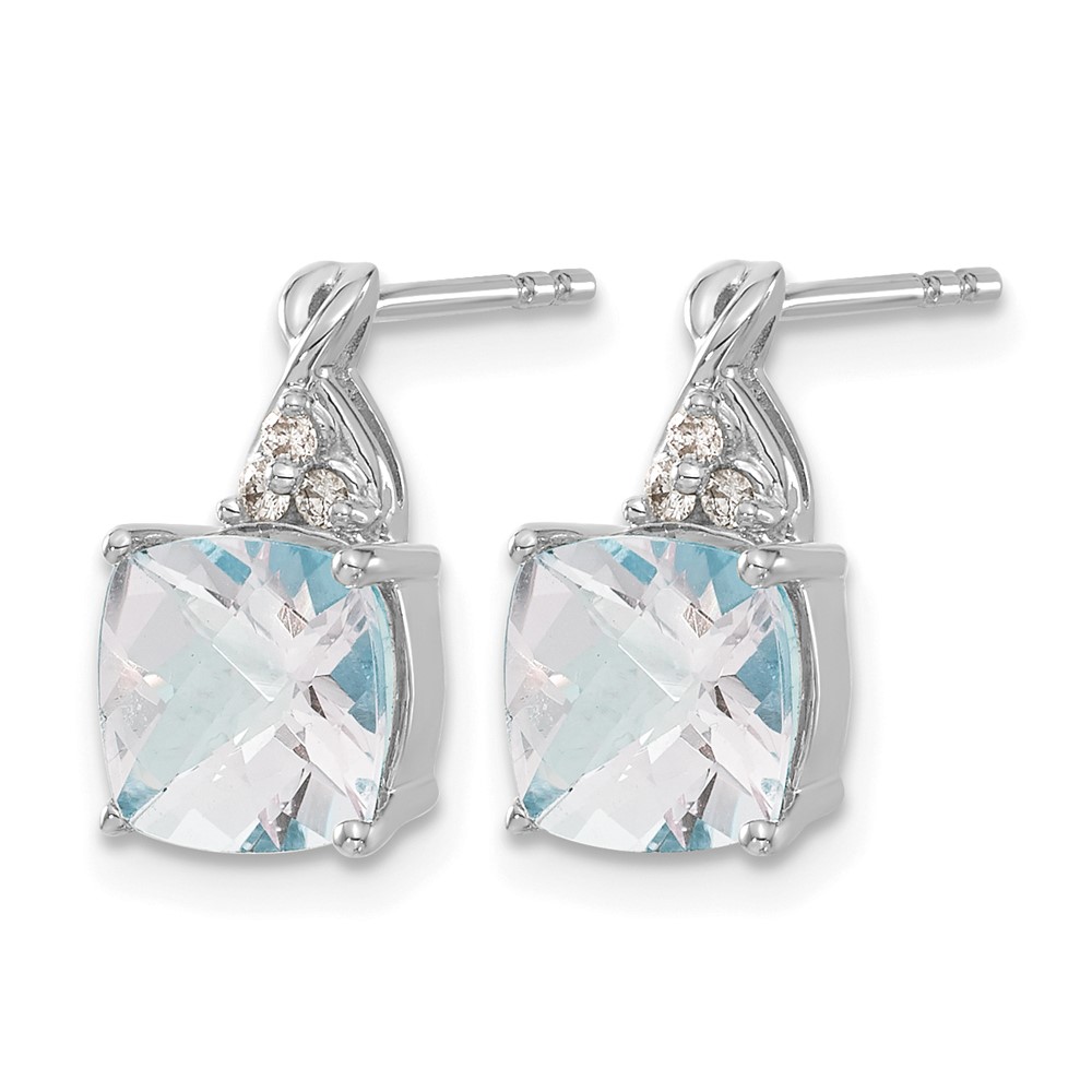 14K White Gold Checkerboard Aquamarine and Diamond Earrings (EM4393-AQ-006-WA)