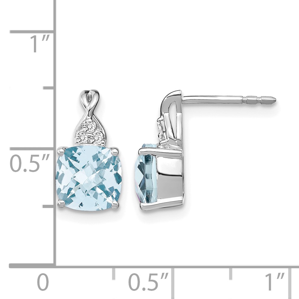 14K White Gold Checkerboard Aquamarine and Diamond Earrings (EM4393-AQ-006-WA)