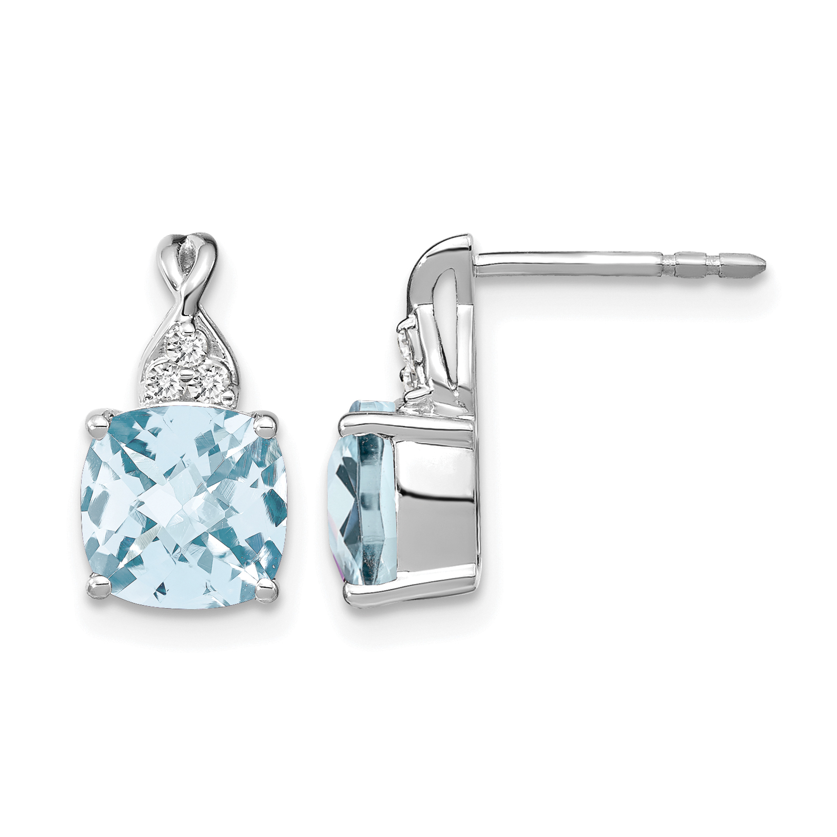 14K White Gold Checkerboard Aquamarine and Diamond Earrings (EM4393-AQ-006-WA)