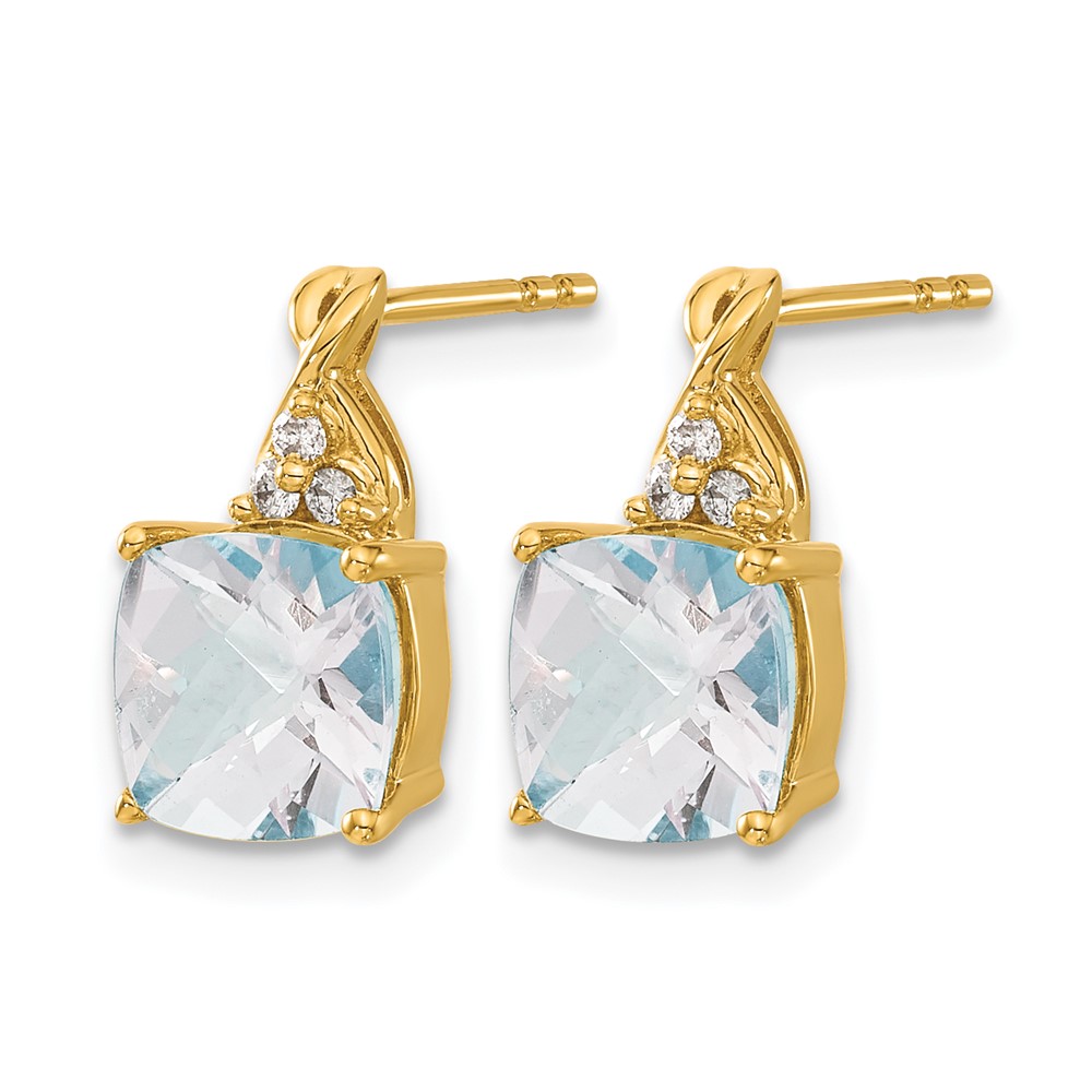 14k Checkerboard Aquamarine and Diamond Earrings (EM4393-AQ-006-YA)