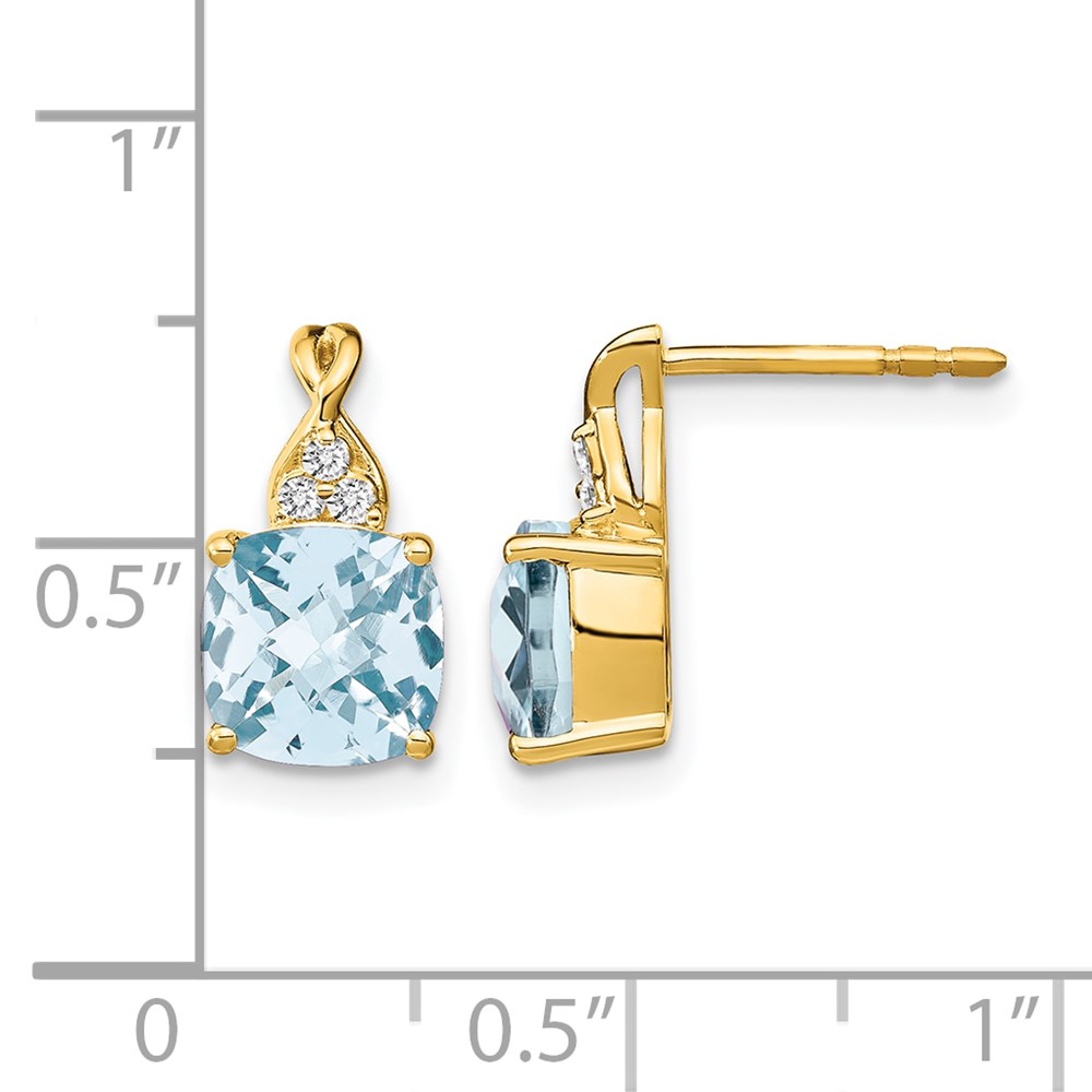 14k Checkerboard Aquamarine and Diamond Earrings (EM4393-AQ-006-YA)
