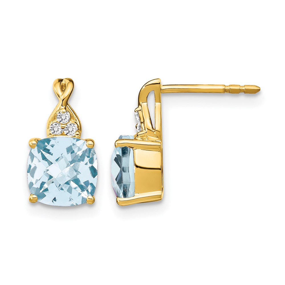 14k Checkerboard Aquamarine and Diamond Earrings (EM4393-AQ-006-YA)
