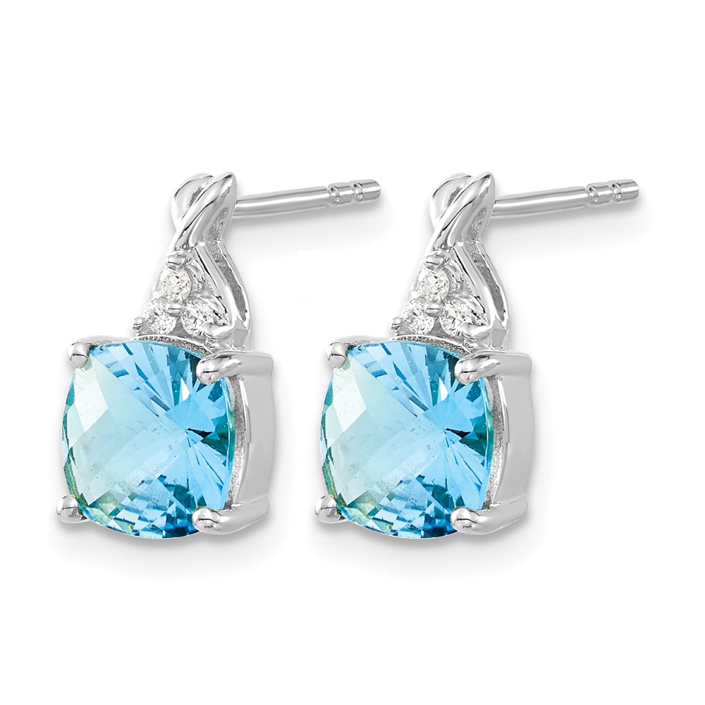 14K White Gold Checkerboard Blue Topaz and Diamond Earrings (EM4393-BT-006-WA)