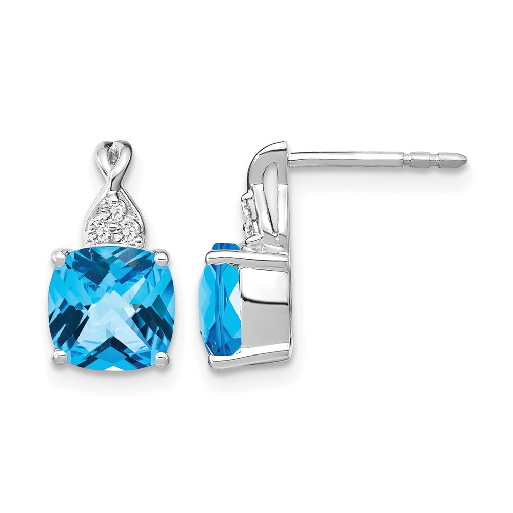 14K White Gold Checkerboard Blue Topaz and Diamond Earrings (EM4393-BT-006-WA)