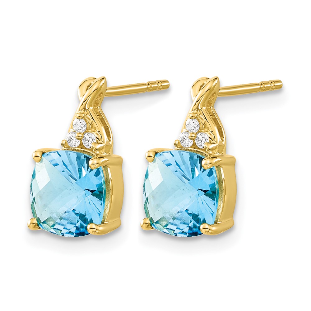 14k Checkerboard Blue Topaz and Diamond Earrings (EM4393-BT-006-YA)