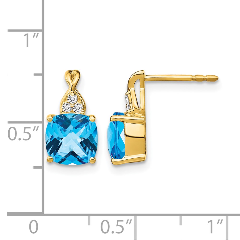 14k Checkerboard Blue Topaz and Diamond Earrings (EM4393-BT-006-YA)