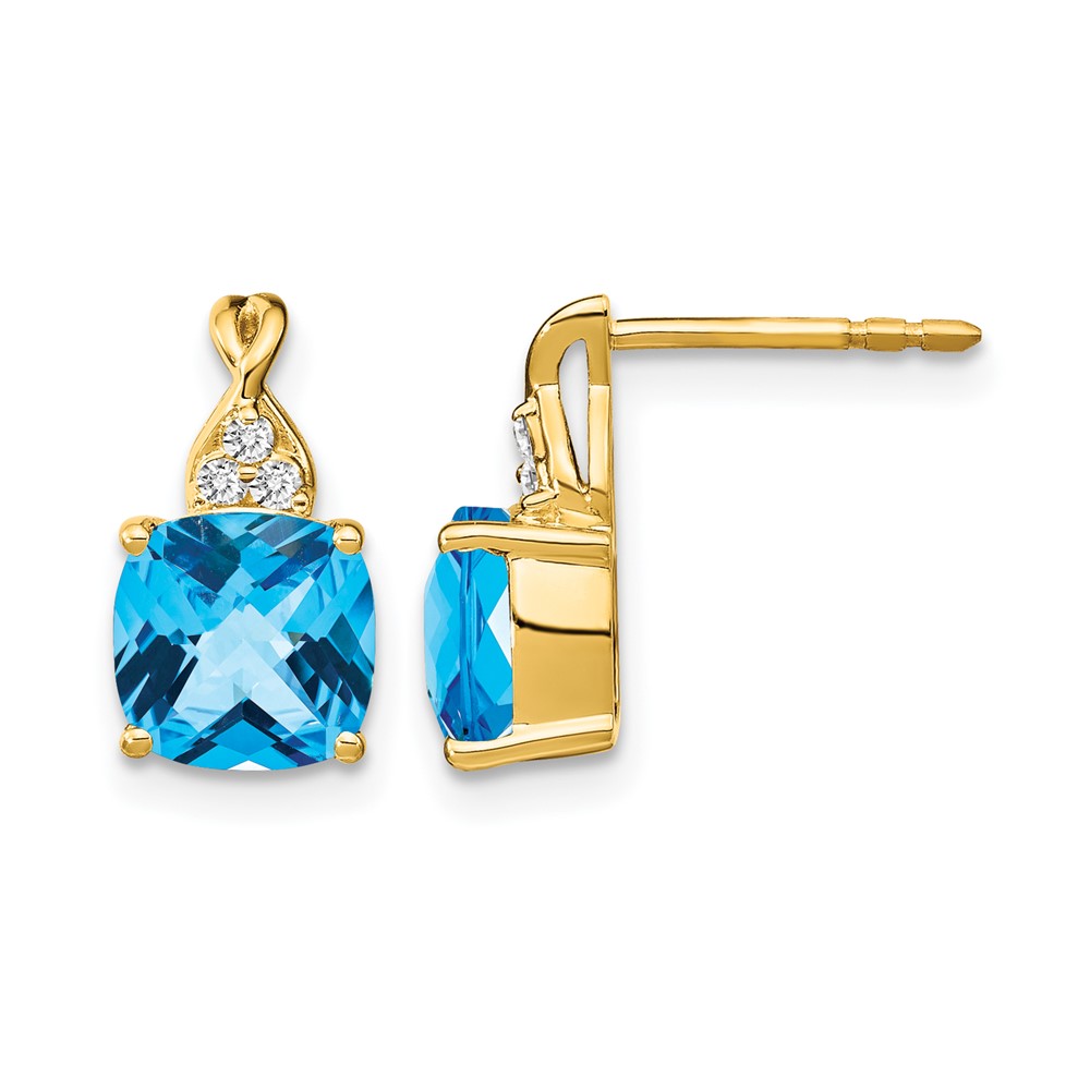 14k Checkerboard Blue Topaz and Diamond Earrings (EM4393-BT-006-YA)
