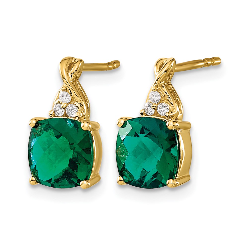 10k Checkerboard Created Emerald and Diamond Earrings (EM4393-CEM-006-1YA)