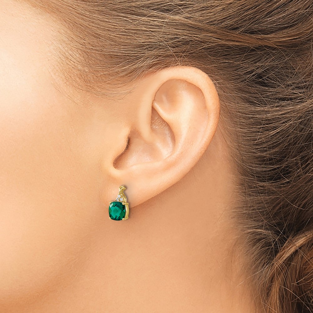 10k Checkerboard Created Emerald and Diamond Earrings (EM4393-CEM-006-1YA)