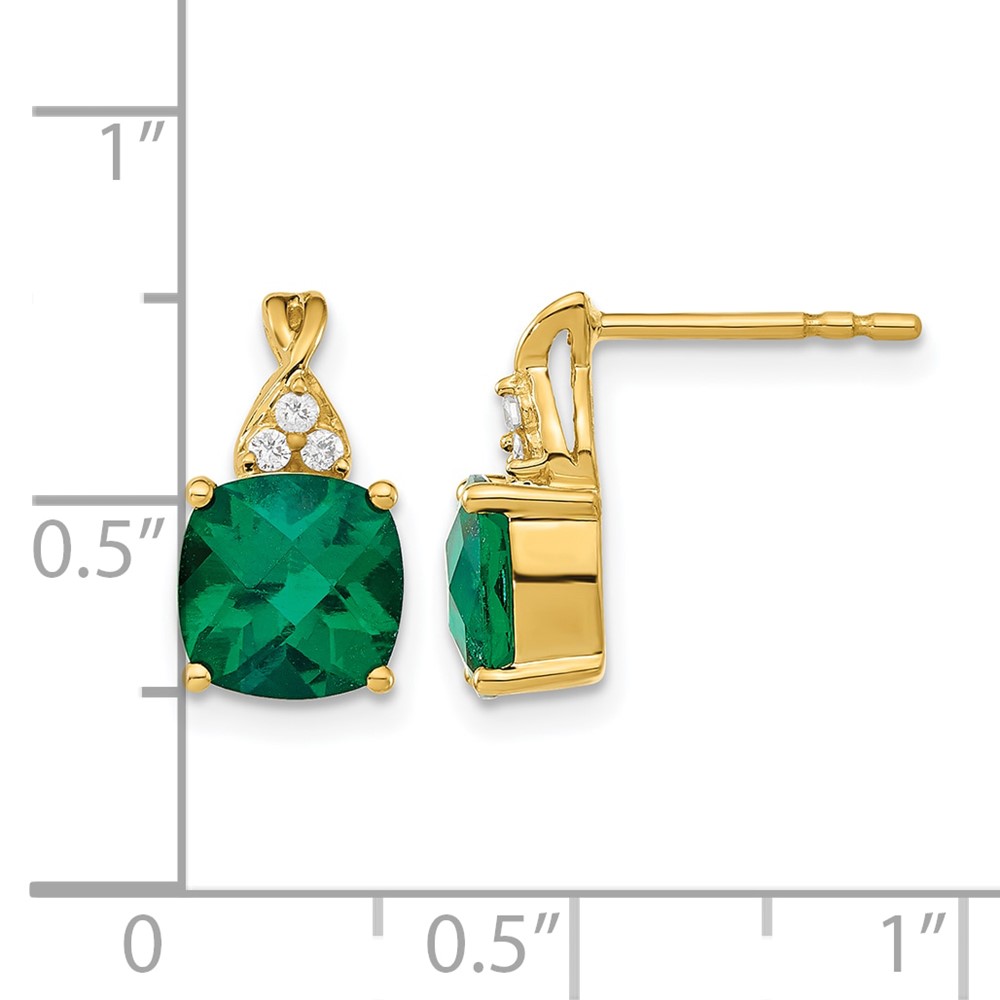 10k Checkerboard Created Emerald and Diamond Earrings (EM4393-CEM-006-1YA)