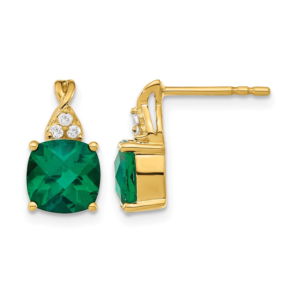 10k Checkerboard Created Emerald and Diamond Earrings (EM4393-CEM-006-1YA)