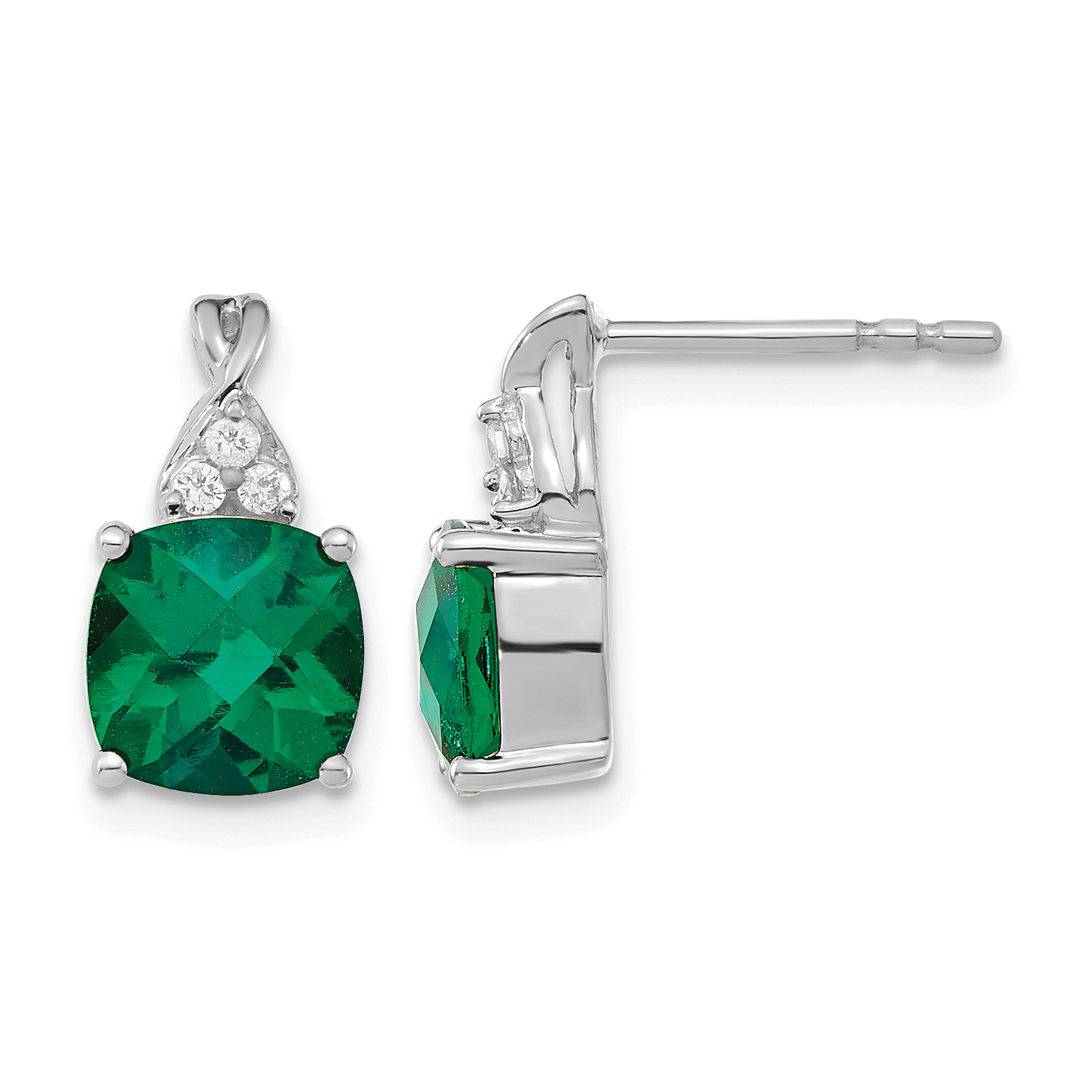 14K White Gold Checkerboard Created Emerald and Diamond Earrings (EM4393-CEM-006-WA)