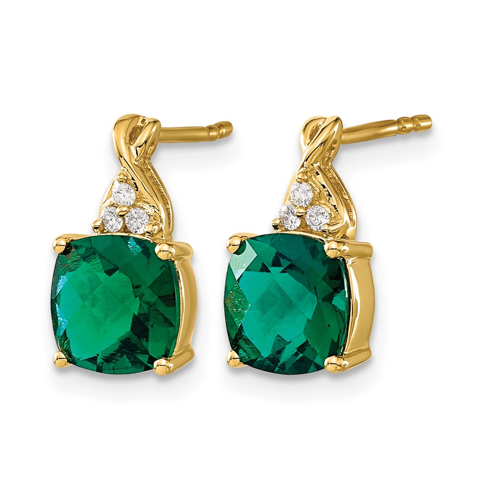 14k Checkerboard Created Emerald and Diamond Earrings (EM4393-CEM-006-YA)