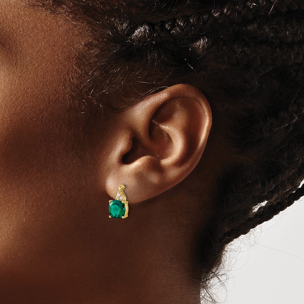 14k Checkerboard Created Emerald and Diamond Earrings (EM4393-CEM-006-YA)