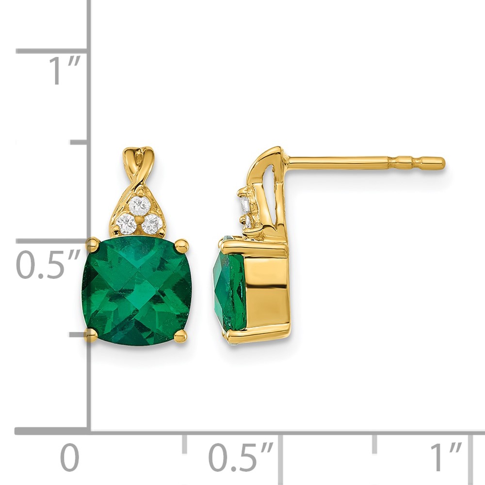 14k Checkerboard Created Emerald and Diamond Earrings (EM4393-CEM-006-YA)
