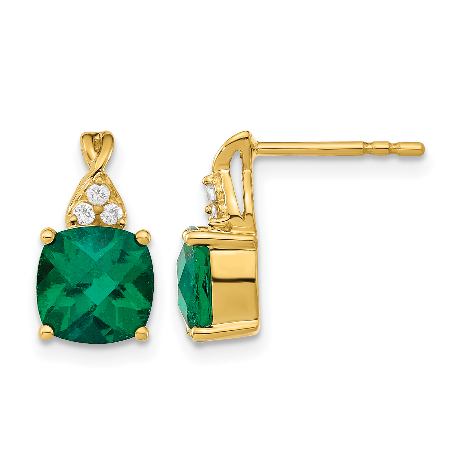 14k Checkerboard Created Emerald and Diamond Earrings (EM4393-CEM-006-YA)