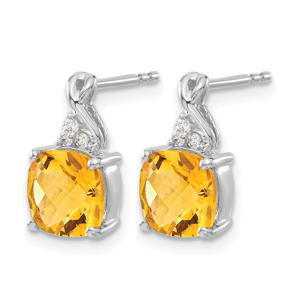 14K White Gold Checkerboard Citrine and Diamond Earrings (EM4393-CI-006-WA)