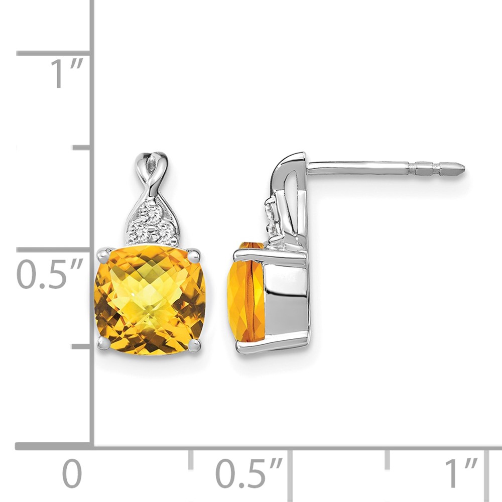 14K White Gold Checkerboard Citrine and Diamond Earrings (EM4393-CI-006-WA)
