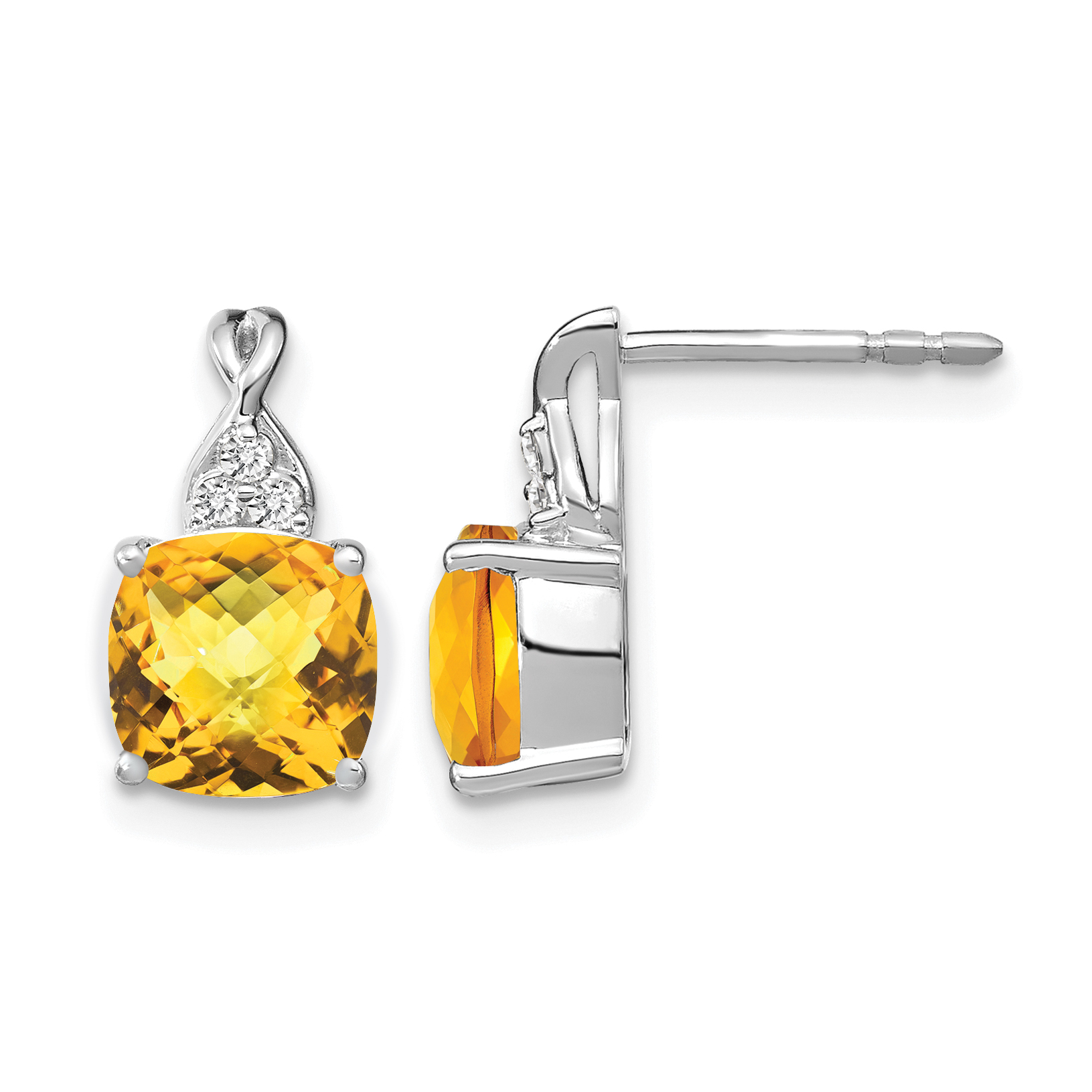 14K White Gold Checkerboard Citrine and Diamond Earrings (EM4393-CI-006-WA)