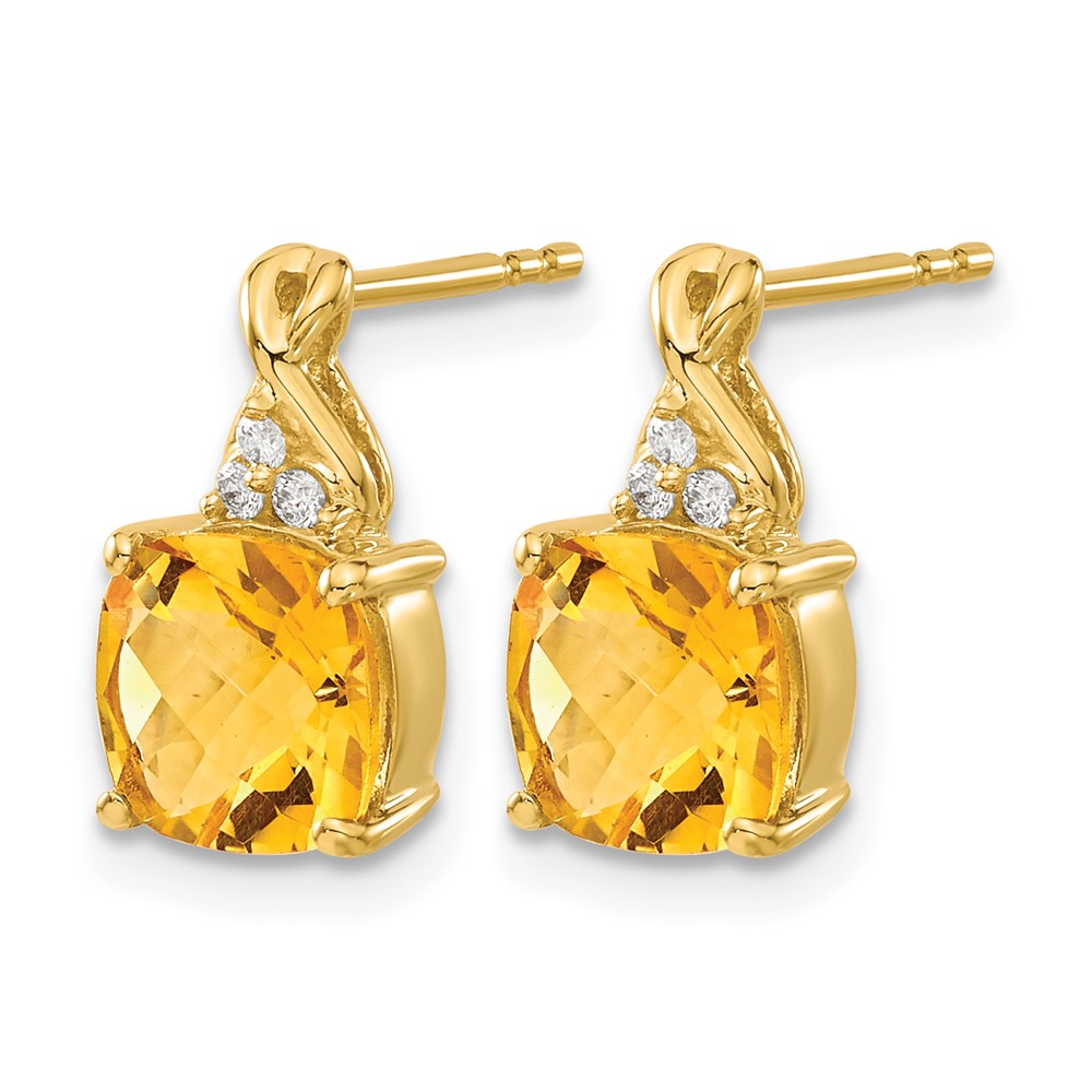 14k Checkerboard Citrine and Diamond Earrings (EM4393-CI-006-YA)