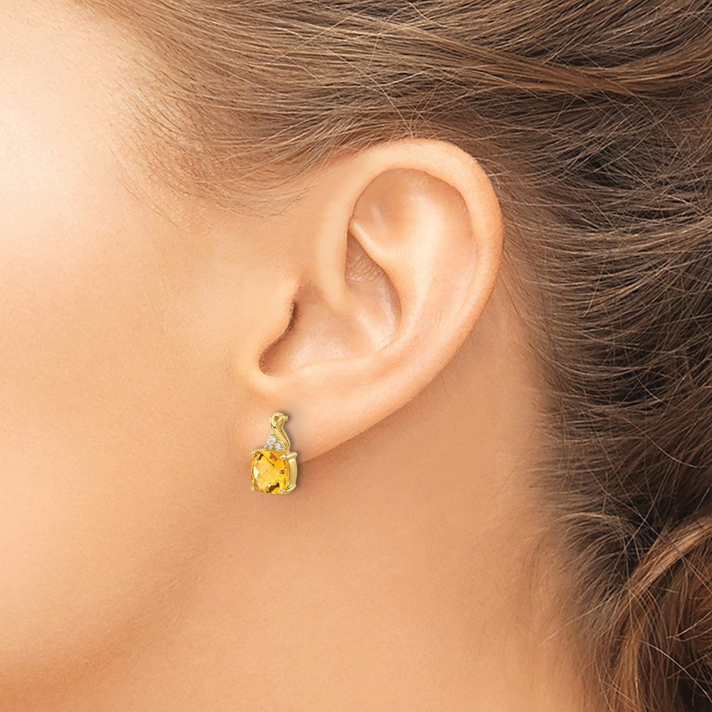 14k Checkerboard Citrine and Diamond Earrings (EM4393-CI-006-YA)