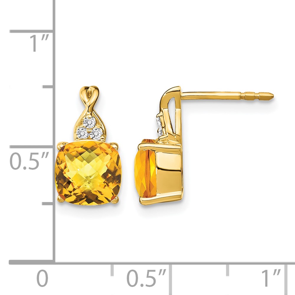 14k Checkerboard Citrine and Diamond Earrings (EM4393-CI-006-YA)