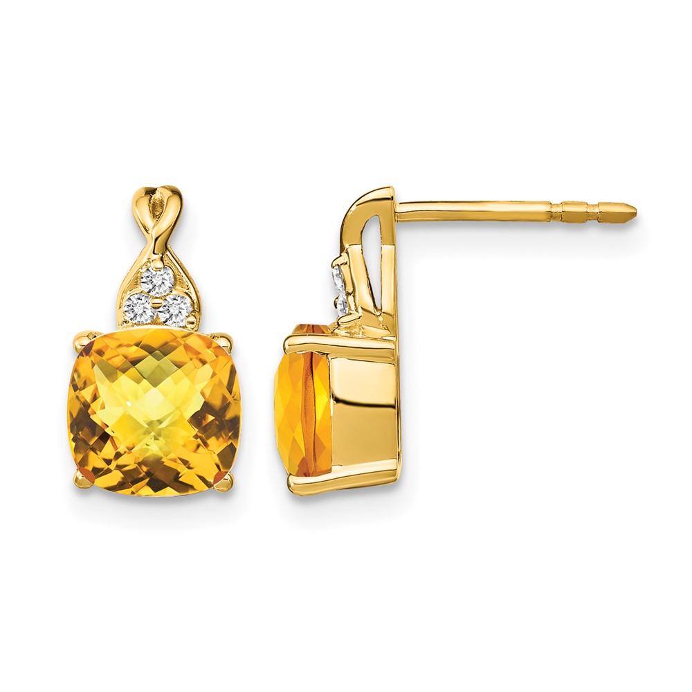 14k Checkerboard Citrine and Diamond Earrings (EM4393-CI-006-YA)