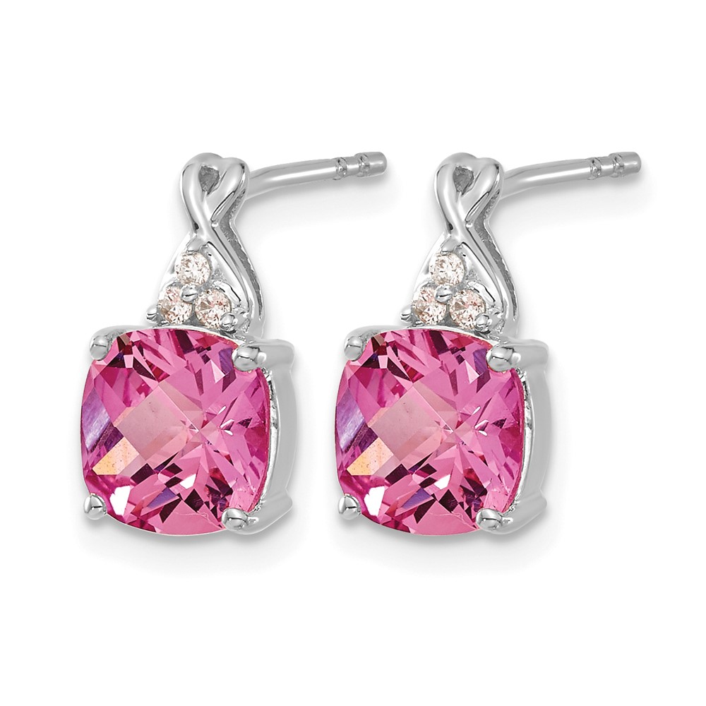 14K White Gold Checkerboard Created Pink Sapphire and Diamond Earrings (EM4393-CPS-006-WA)