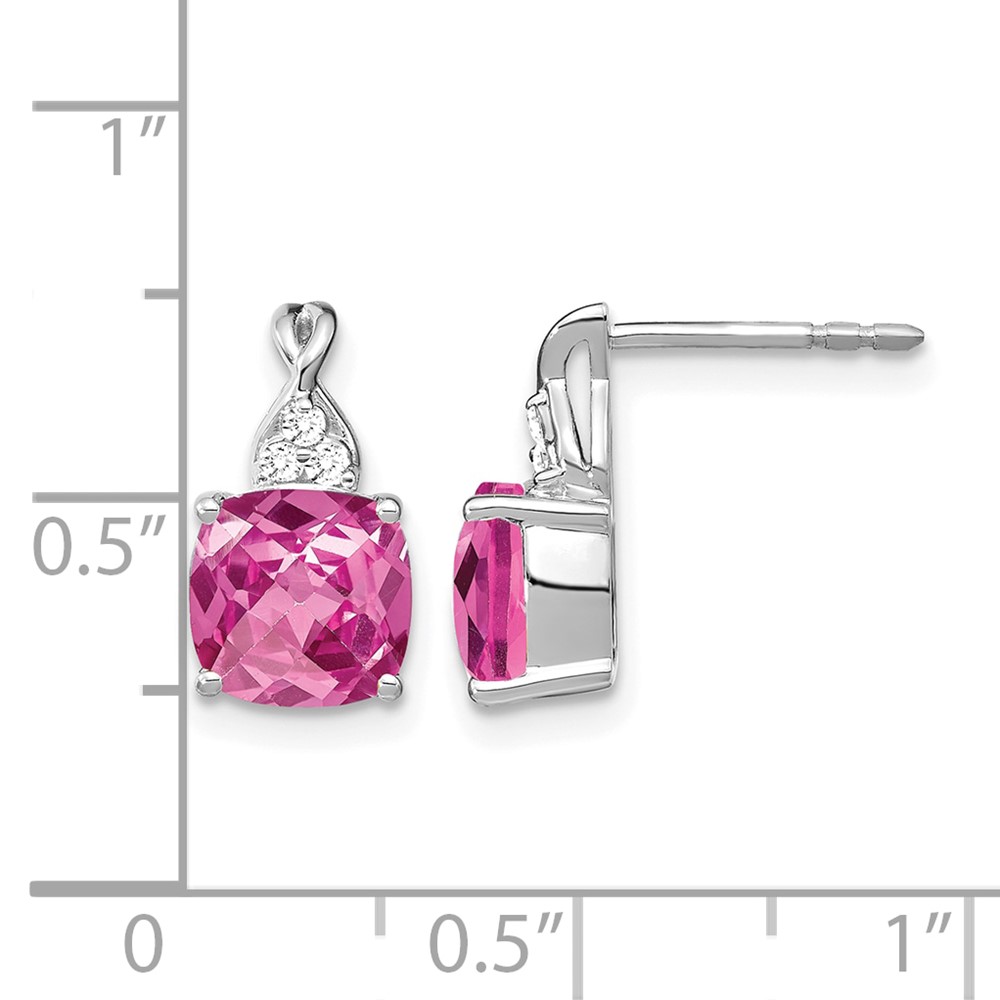 14K White Gold Checkerboard Created Pink Sapphire and Diamond Earrings (EM4393-CPS-006-WA)