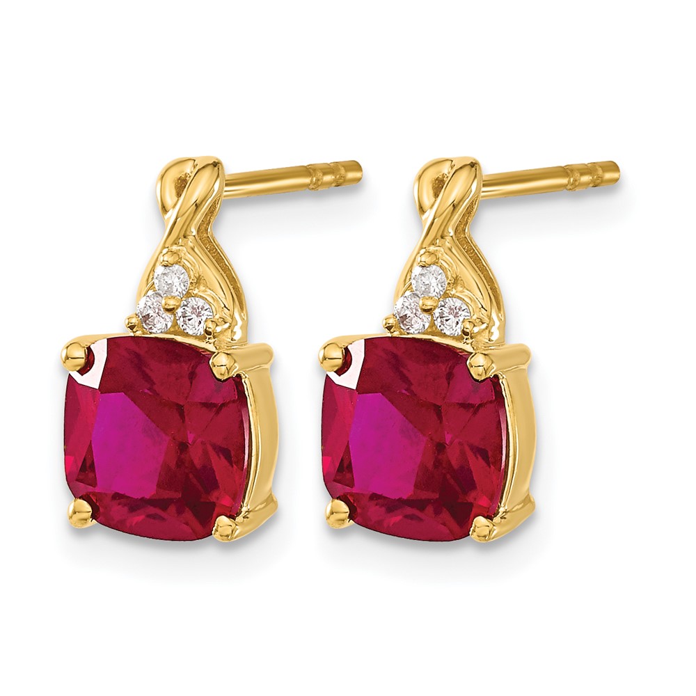 10k Checkerboard Created Ruby and Diamond Earrings (EM4393-CRU-006-1YA)