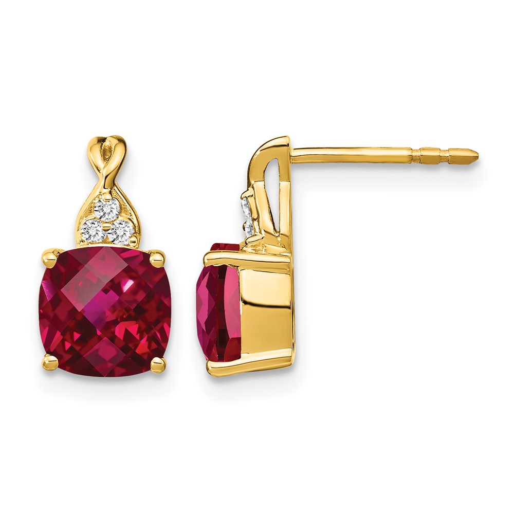 10k Checkerboard Created Ruby and Diamond Earrings (EM4393-CRU-006-1YA)