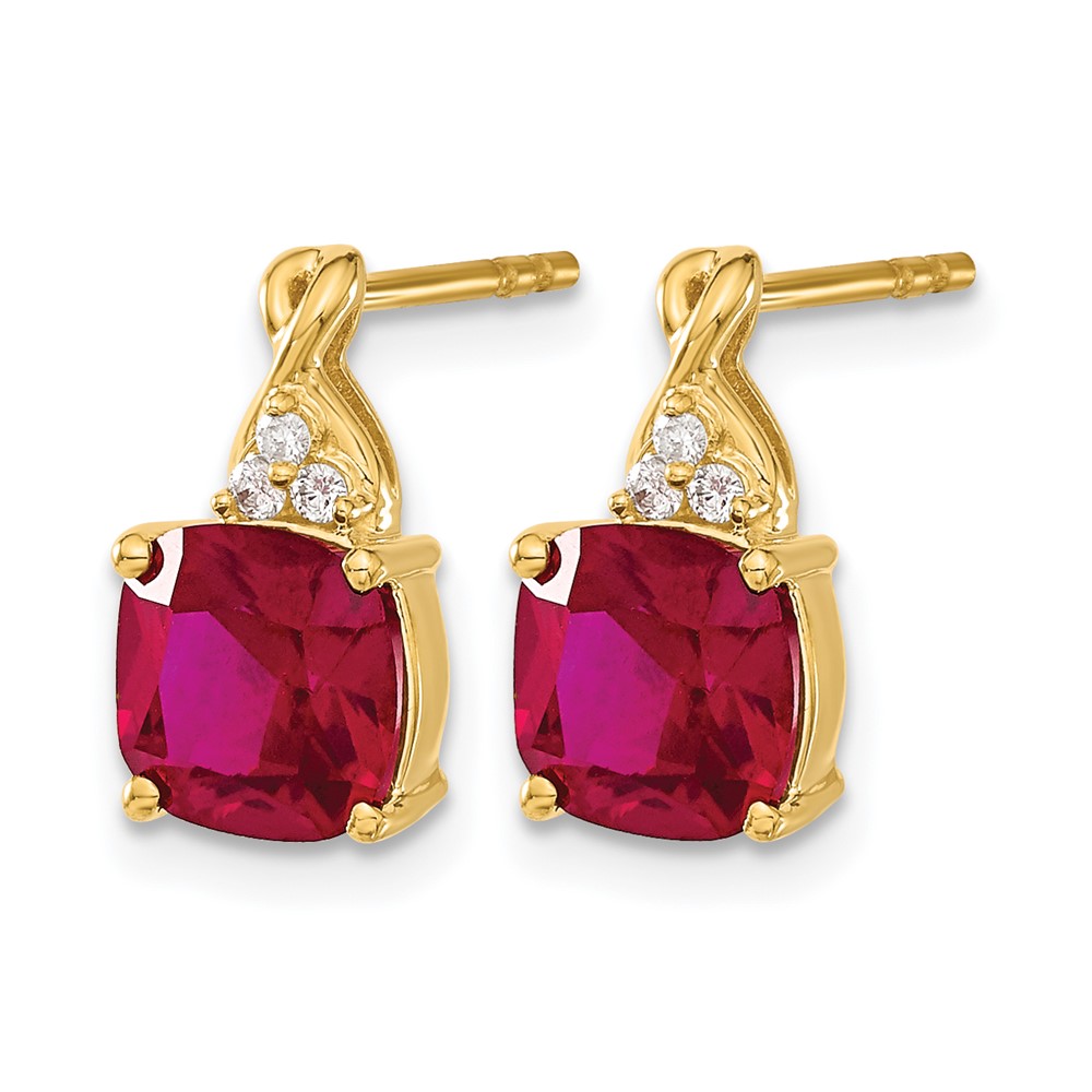 14k Checkerboard Created Ruby and Diamond Earrings (EM4393-CRU-006-YA)
