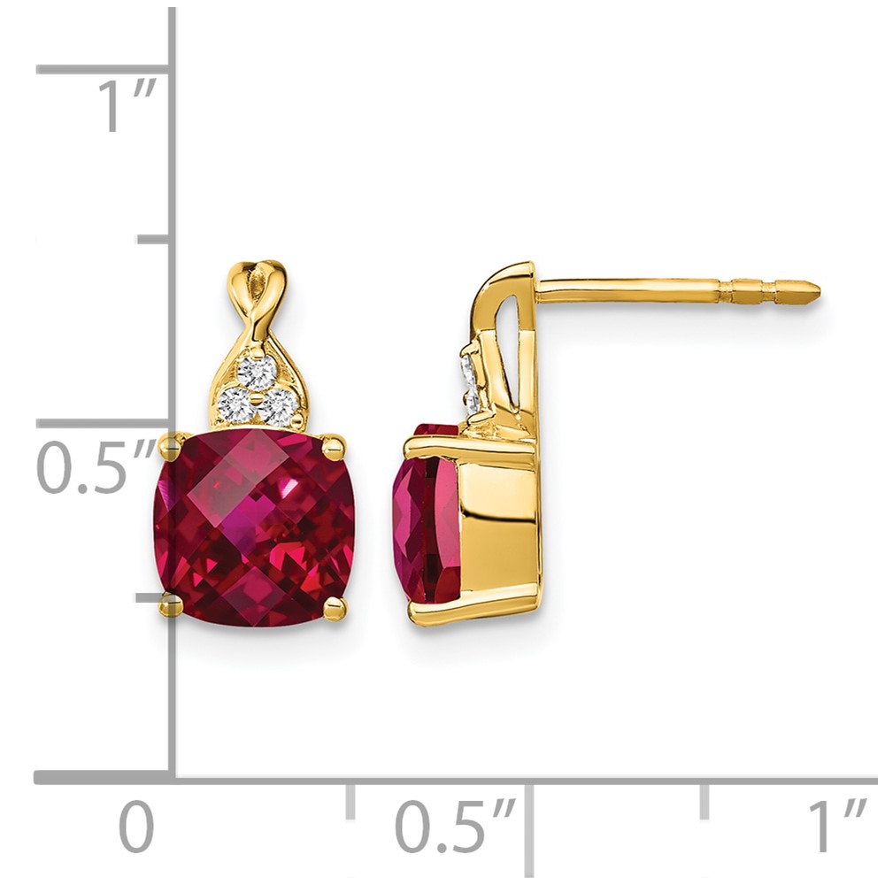 14k Checkerboard Created Ruby and Diamond Earrings (EM4393-CRU-006-YA)