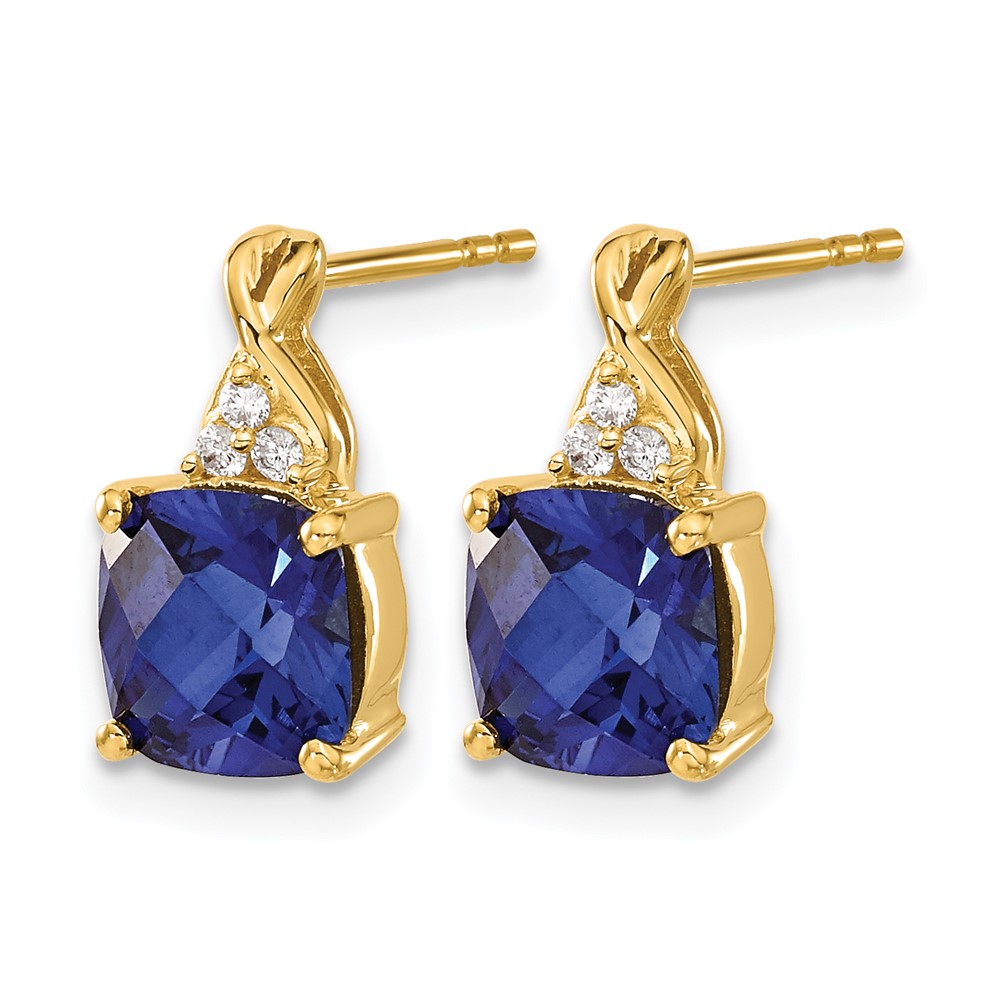 10k Checkerboard Created Sapphire and Diamond Earrings (EM4393-CSA-006-1YA)