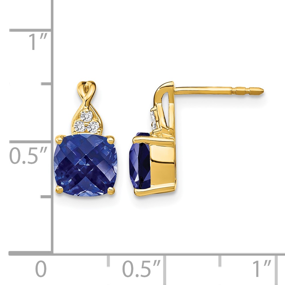 10k Checkerboard Created Sapphire and Diamond Earrings (EM4393-CSA-006-1YA)