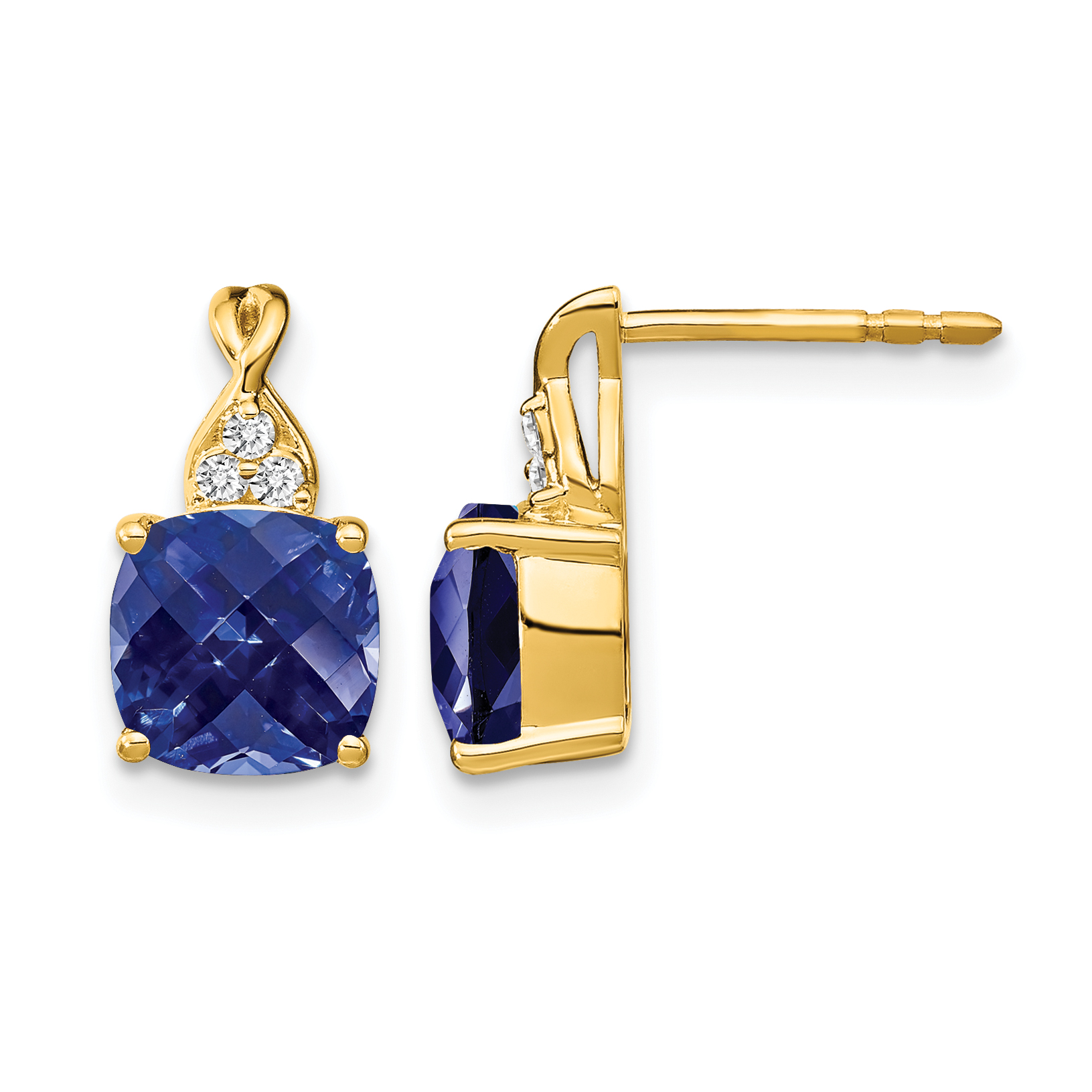 10k Checkerboard Created Sapphire and Diamond Earrings (EM4393-CSA-006-1YA)
