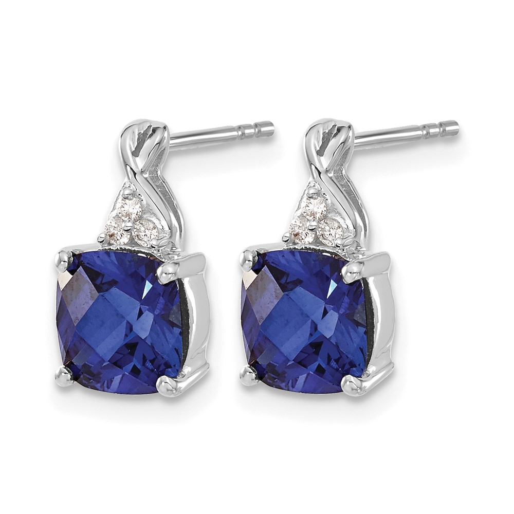 14K White Gold Checkerboard Created Sapphire and Diamond Earrings (EM4393-CSA-006-WA)