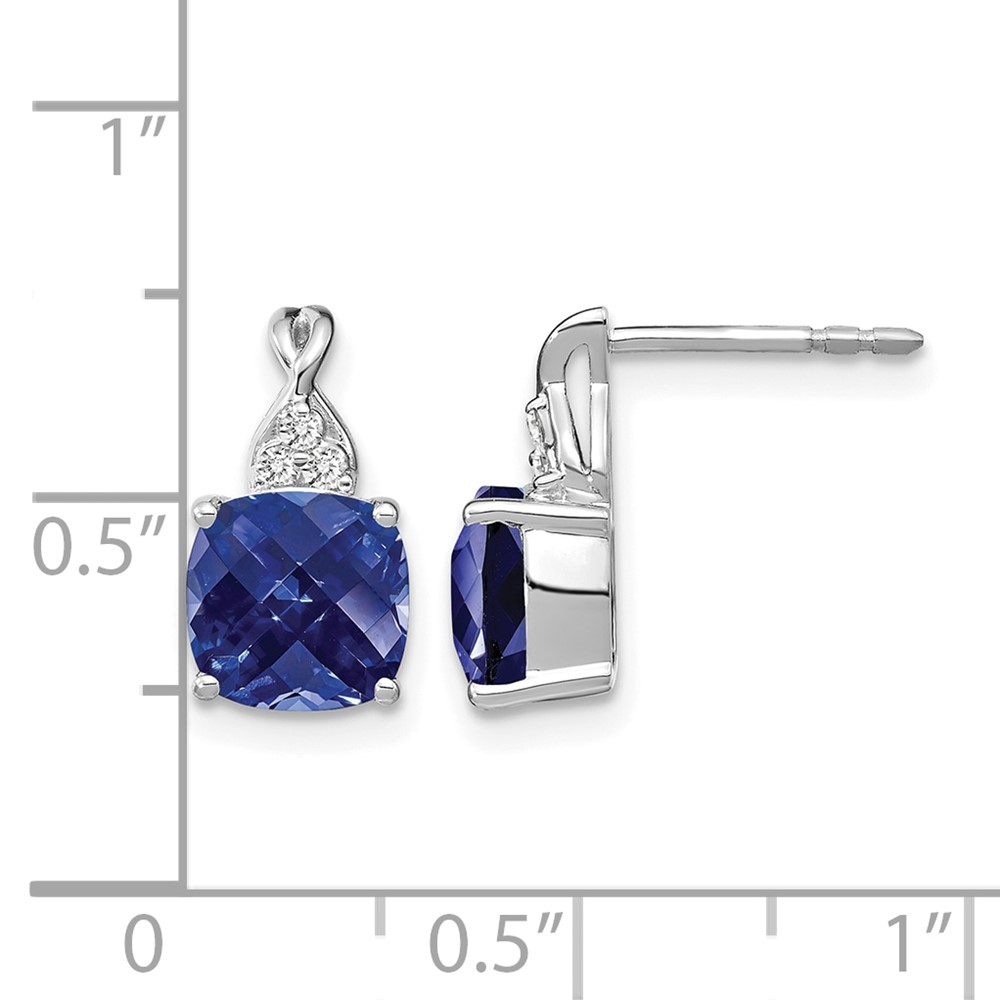 14K White Gold Checkerboard Created Sapphire and Diamond Earrings (EM4393-CSA-006-WA)