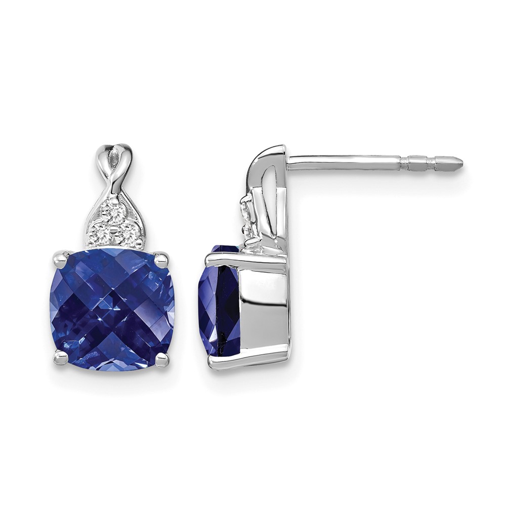 14K White Gold Checkerboard Created Sapphire and Diamond Earrings (EM4393-CSA-006-WA)
