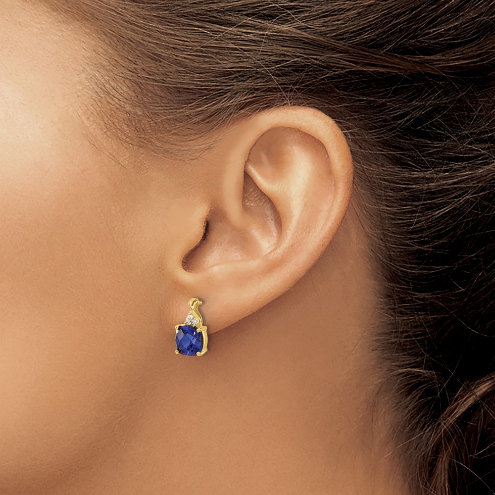 14k Checkerboard Created Sapphire and Diamond Earrings (EM4393-CSA-006-YA)