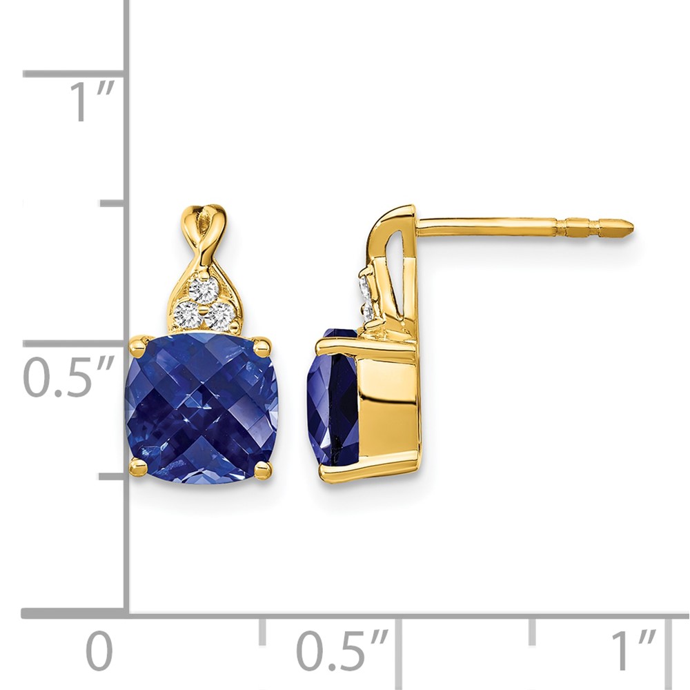 14k Checkerboard Created Sapphire and Diamond Earrings (EM4393-CSA-006-YA)