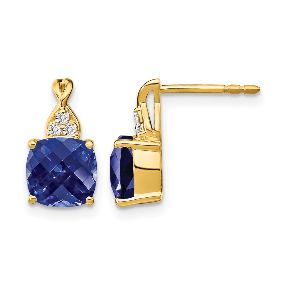 14k Checkerboard Created Sapphire and Diamond Earrings (EM4393-CSA-006-YA)
