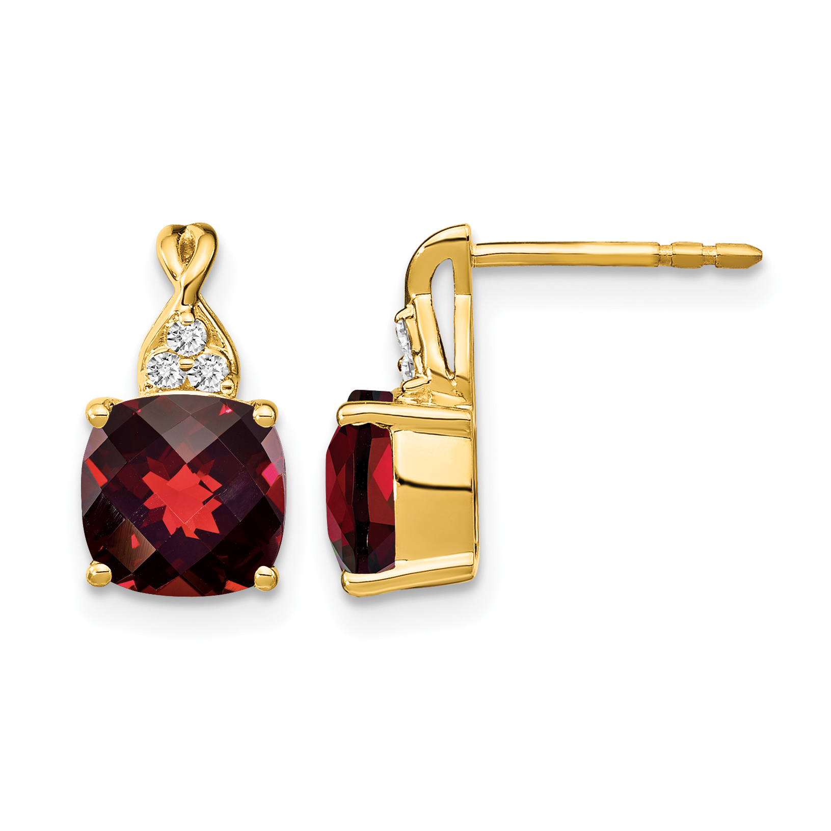 14k Checkerboard Garnet and Diamond Earrings (EM4393-GA-006-YA)