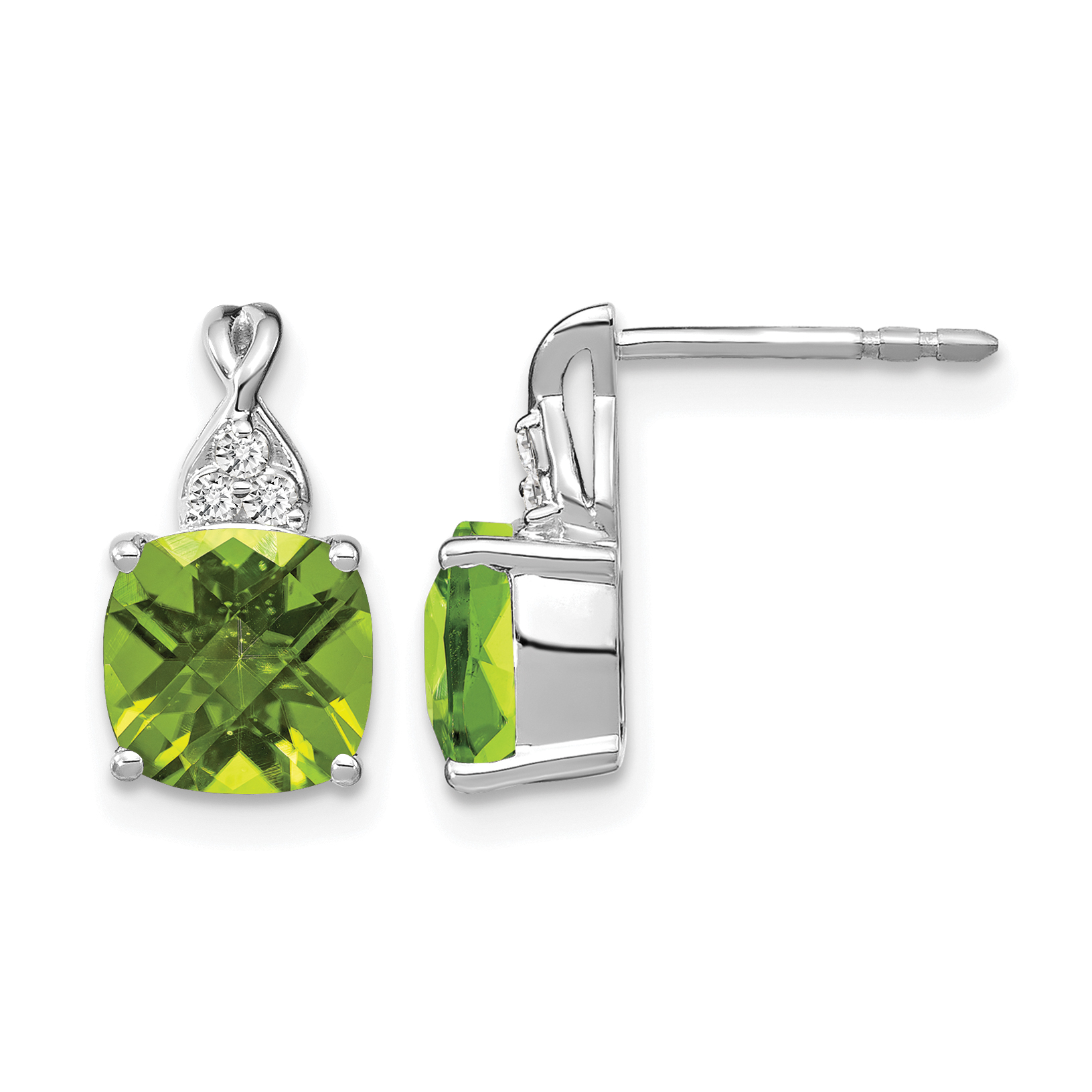 14K White Gold Checkerboard Peridot and Diamond Earrings (EM4393-PE-006-WA)